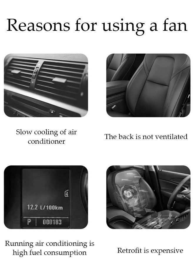 DUNISO Black Car Seat Cooling Fan, Light Weight Portable USB Car Seat Cooling Fan, Universal Car Truck SUV 3 Adjustable Speeds, Low Noise Quiet - Image 4