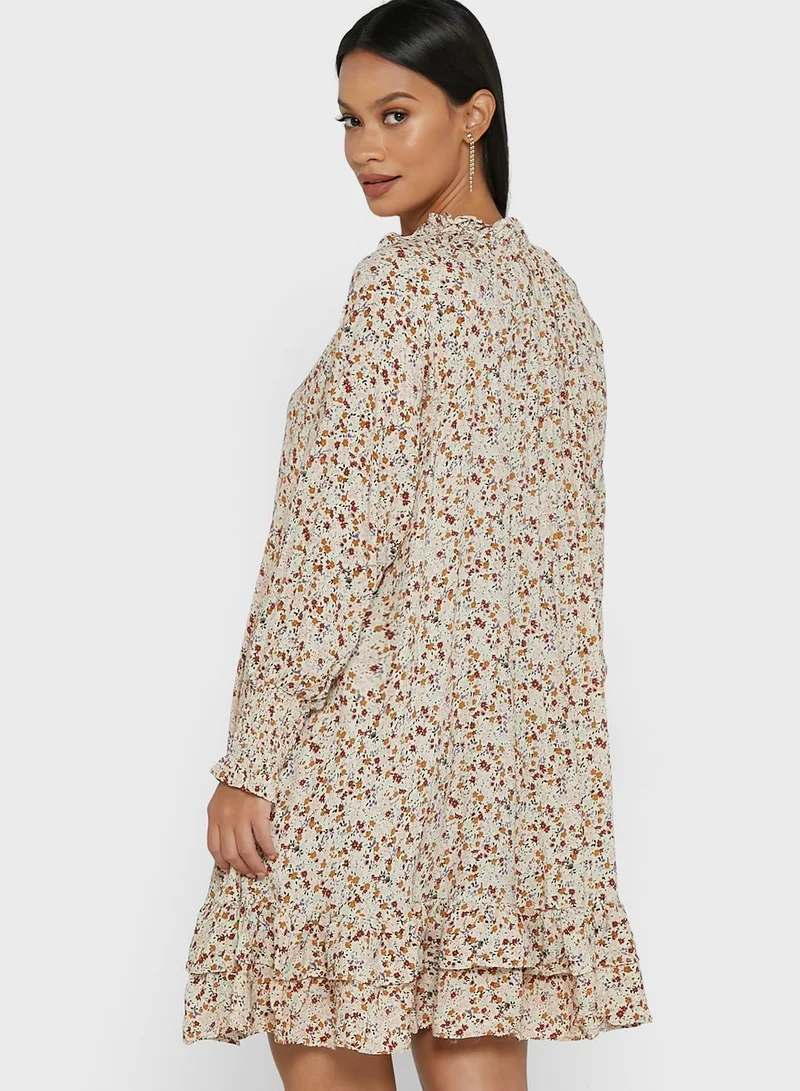 YAS Ruffle Trim Printed Dress