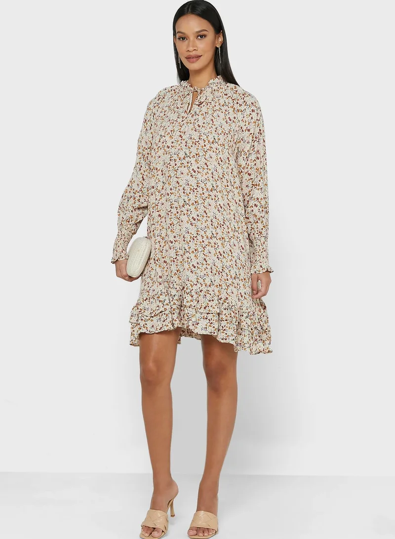YAS Ruffle Trim Printed Dress