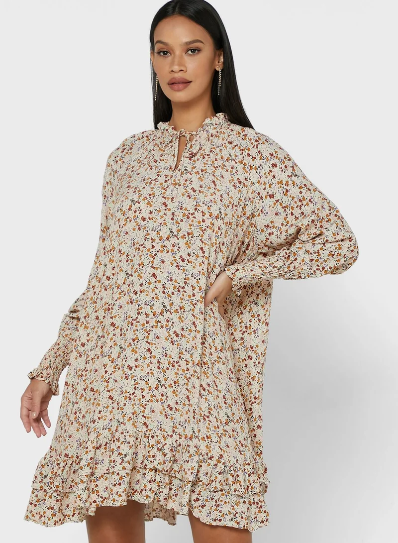 YAS Ruffle Trim Printed Dress
