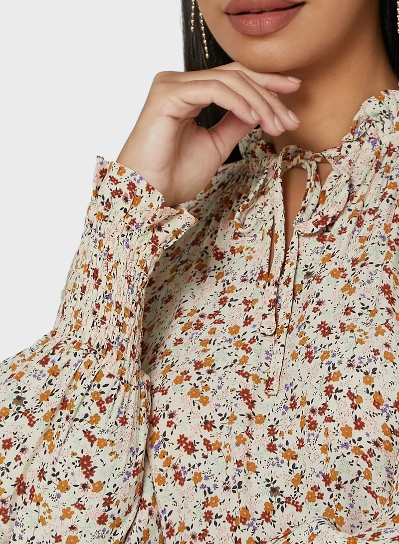 YAS Ruffle Trim Printed Dress