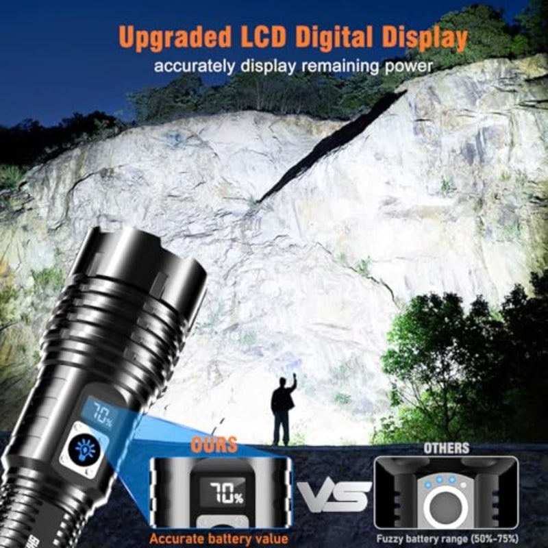 Flashlight Rechargeable TorchLight, 20000 Lumens Flash Light Led flashlights Tactical, XHM77.2 Led Torch Light High Power, USB Handheld Powerful Torches for Camping Hiking Emergency - Image 3