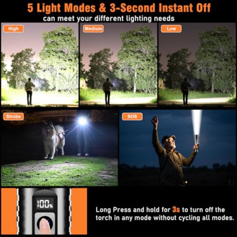 Flashlight Rechargeable TorchLight, 20000 Lumens Flash Light Led flashlights Tactical, XHM77.2 Led Torch Light High Power, USB Handheld Powerful Torches for Camping Hiking Emergency - Image 5