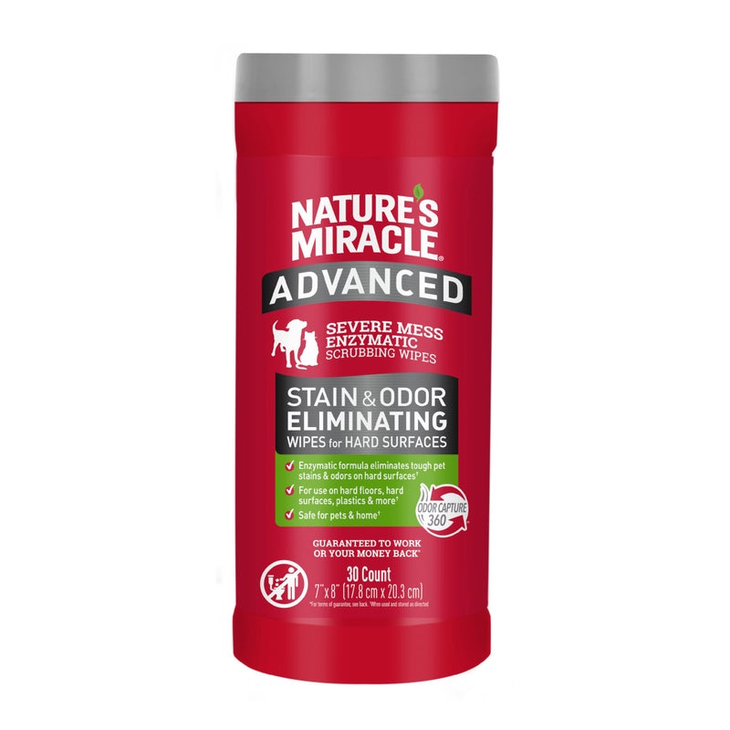 Nature's Miracle Natureâ€™s Miracle Advanced Stain And Odor Eliminating Wipes for Hard Surfaces, 30 Count, Enzymatic Formula Eliminates Tough Pet Messes - Image 1