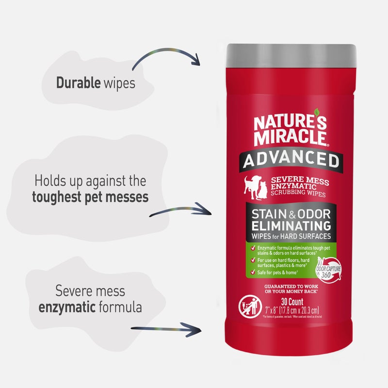 Nature's Miracle Natureâ€™s Miracle Advanced Stain And Odor Eliminating Wipes for Hard Surfaces, 30 Count, Enzymatic Formula Eliminates Tough Pet Messes - Image 4