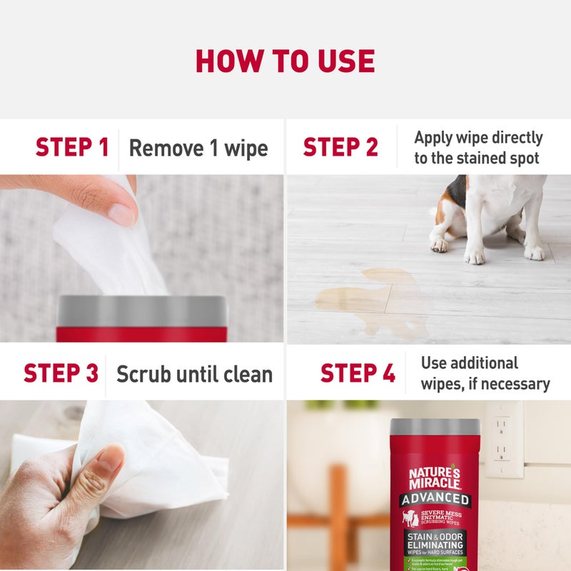 Nature's Miracle Natureâ€™s Miracle Advanced Stain And Odor Eliminating Wipes for Hard Surfaces, 30 Count, Enzymatic Formula Eliminates Tough Pet Messes - Image 3