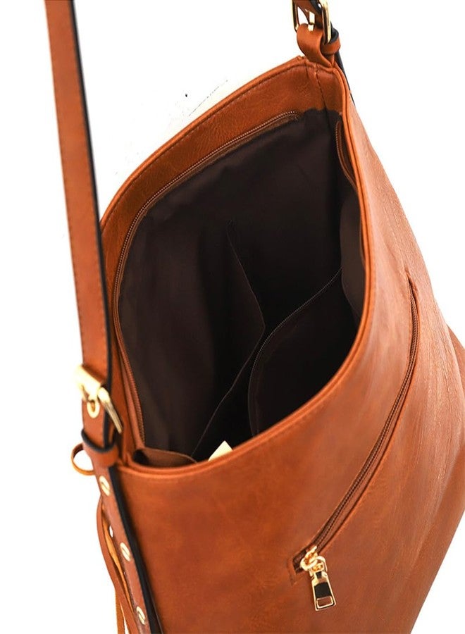 Teanea PU Leather Fringe Hobo Tote Bag Large Shoulder Bag, D Brown - Image 4