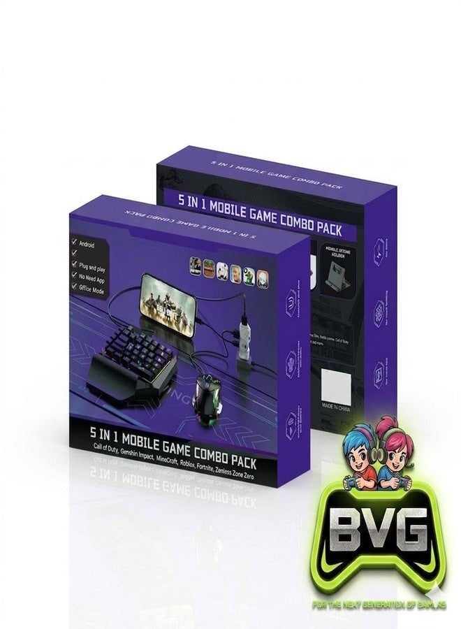 bvg 5 in 1 Mobile Game Combo Pack with RGB Mini Gaming Keyboard & Mouse with Side Button & Mobile Holder,Gaming Adapter with Mobile Game Converter for Android & iOS - Image 4