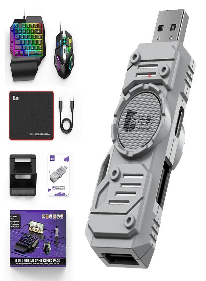 bvg 5 in 1 Mobile Game Combo Pack with RGB Mini Gaming Keyboard & Mouse with Side Button & Mobile Holder,Gaming Adapter with Mobile Game Converter for Android & iOS - Image 2