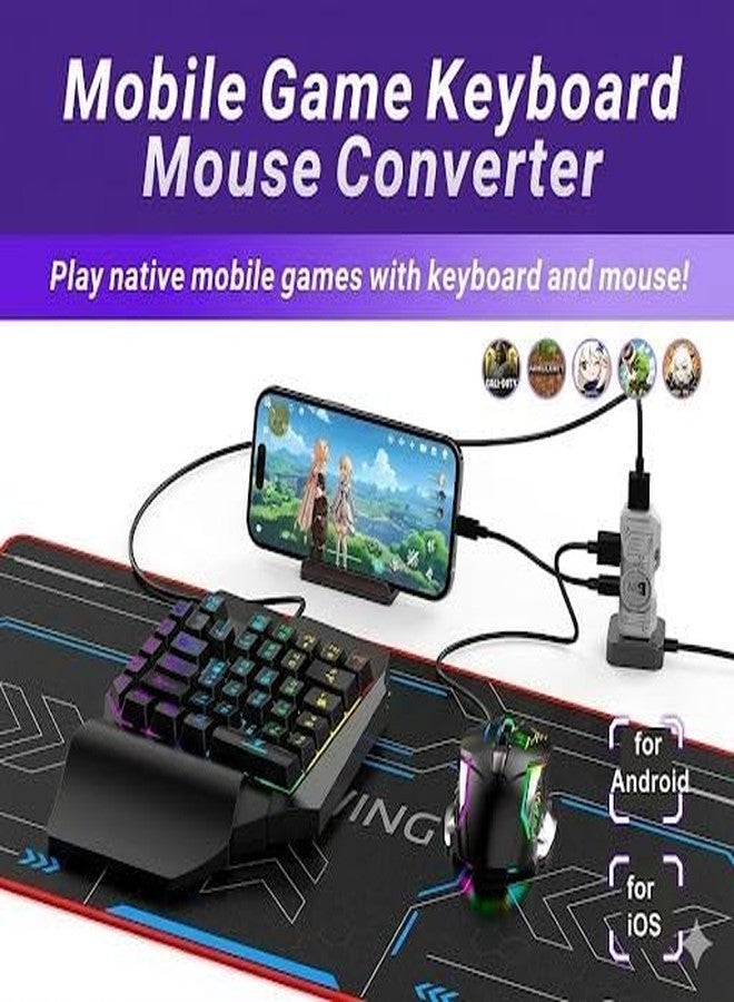 bvg 5 in 1 Mobile Game Combo Pack with RGB Mini Gaming Keyboard & Mouse with Side Button & Mobile Holder,Gaming Adapter with Mobile Game Converter for Android & iOS - Image 3