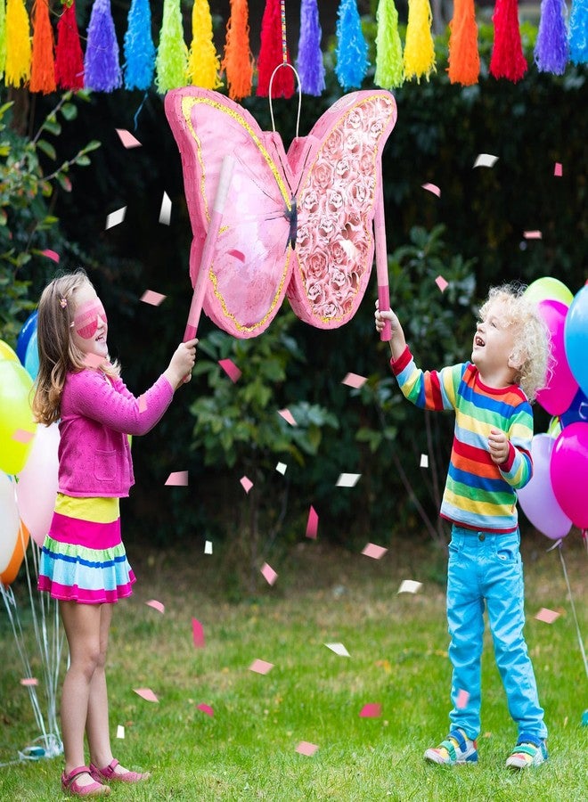 Zhanmai Small Butterfly Sunflower Piñata Girl Set Include 15.4 x 11.3 x 2 Inch Pink Piñata Bat Stick and Blindfold Mask for Girls Birthday Party Supplies Decor(Butterfly) - Image 2
