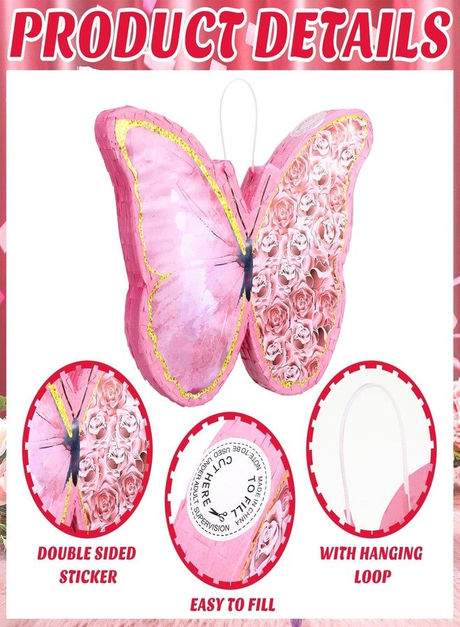Zhanmai Small Butterfly Sunflower Piñata Girl Set Include 15.4 x 11.3 x 2 Inch Pink Piñata Bat Stick and Blindfold Mask for Girls Birthday Party Supplies Decor(Butterfly) - Image 5