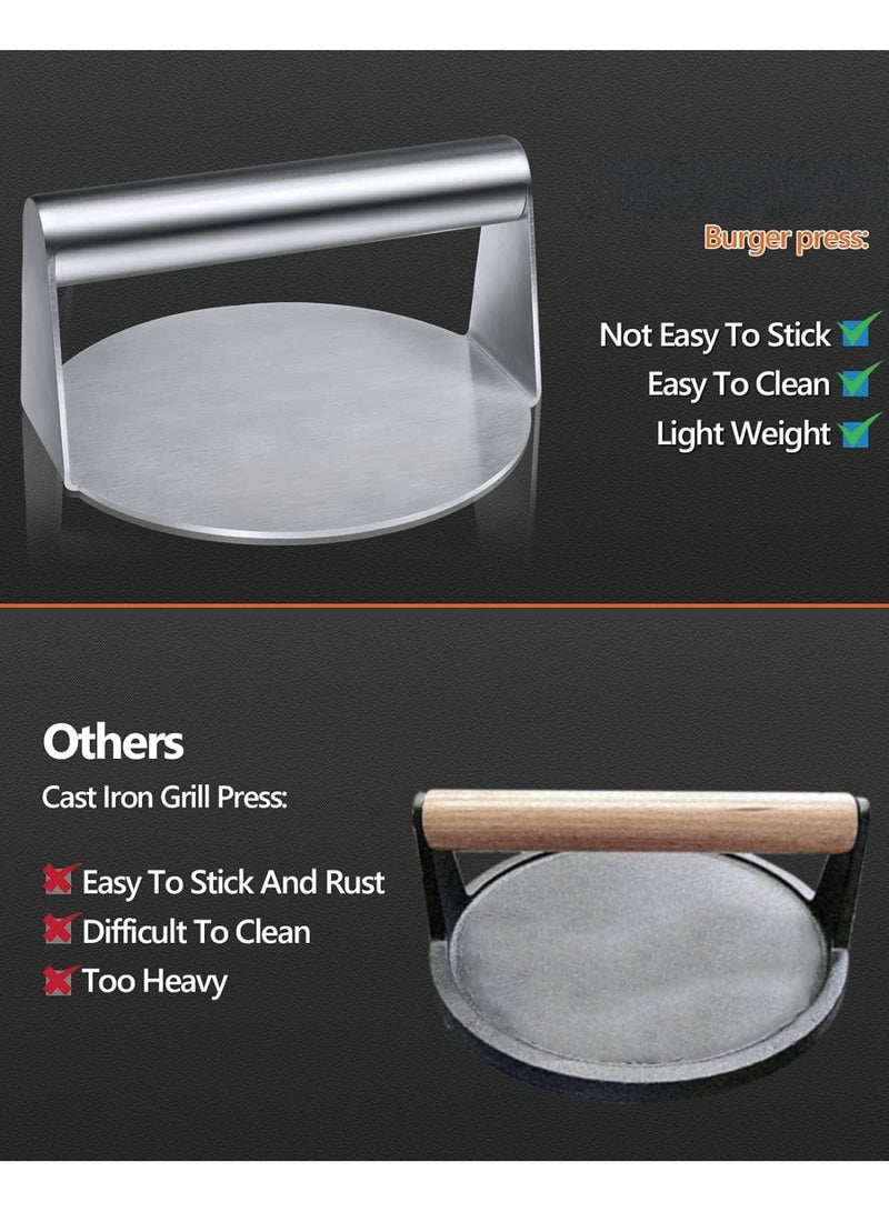 Burger Press, Professional Stainless Steel Smash Burger Press, 5.5 inch Round Griddle Accessories Kit for Flat Top Grill, Non-Stick - Image 4