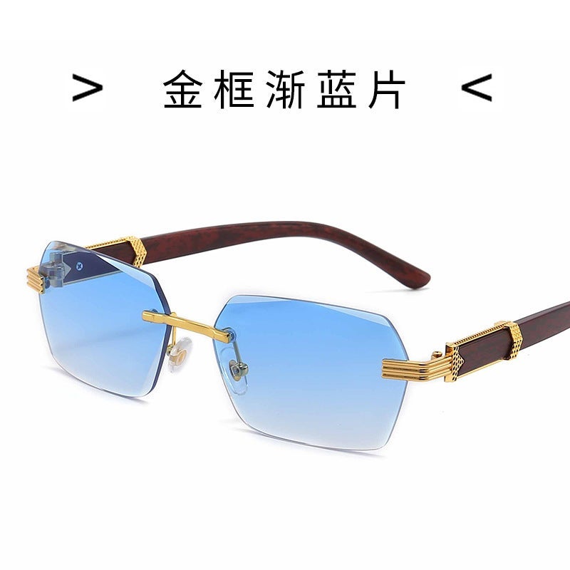 New square glasses frameless sunglasses womens European and American fashion glasses gradient sunscreen sunglasses wholesale Bluish sheet