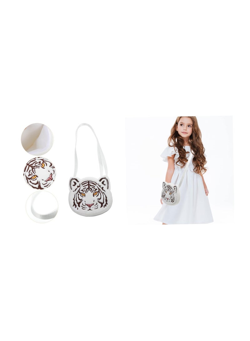 Zikra White Tiger Crossbody Bag Girl Presents Girl Stuffed Animals Cartoon Shoulder Bag Change Purse Tiger Bag Coin Purse Plush Shoulder Bags Children Coin Purse White Fur - Image 3