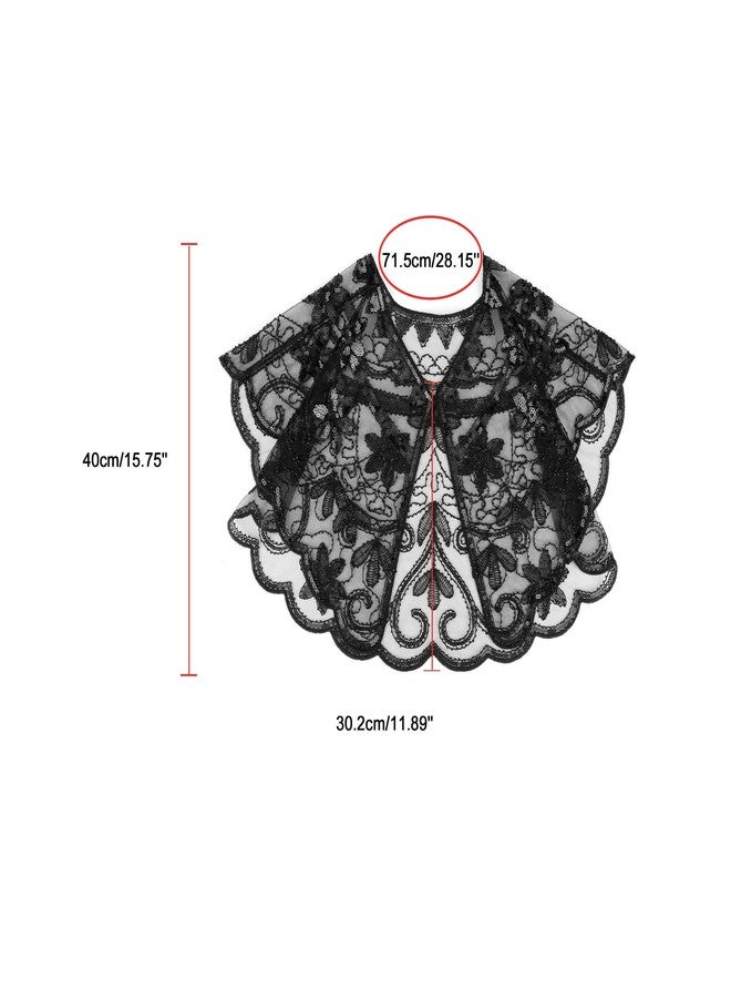 Ayliss Women Lace Wedding Shawls Wrap Bridal Embroidered Shrug Bolero Cape Shoulder Covers Up Evening Prom Party Dress, Black #1, One size - Image 2