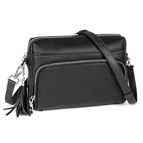 befen Black Genuine Leather Crossbody Bags for Women, Woman Anti-Theft Cross Body Shoulder Purse with Built in RFID Wallet - Image 1