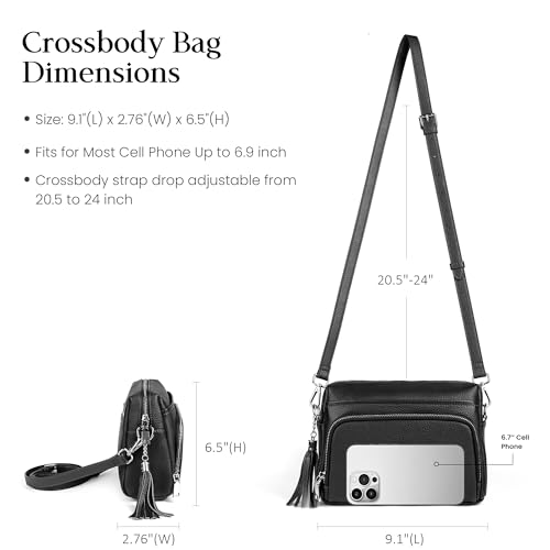 befen Black Genuine Leather Crossbody Bags for Women, Woman Anti-Theft Cross Body Shoulder Purse with Built in RFID Wallet - Image 5