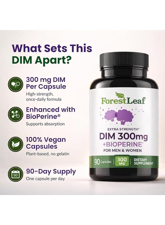 فورست ليف DIM بتركيز 300 ملغ مع BioPerine® – دعم متقدم لتوازن الهرمونات للرجال والنساء، 90 كبسولة لدعم الأيض، والحيوية، والصحة اليومية. - Image 2