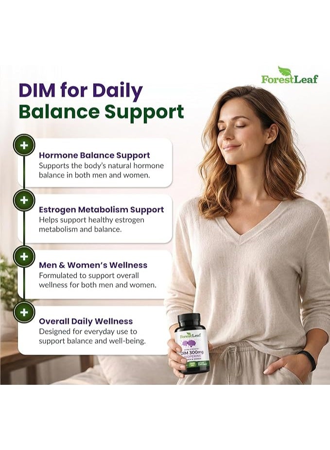 فورست ليف DIM بتركيز 300 ملغ مع BioPerine® – دعم متقدم لتوازن الهرمونات للرجال والنساء، 90 كبسولة لدعم الأيض، والحيوية، والصحة اليومية. - Image 3