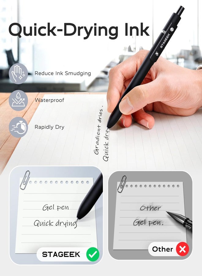 STAGEEK Black Gel Pens GX3, 12Pcs Fine Point Smooth Writing Pens with 3 Extra Refills, Quick Dry Black Ink Pens for Journaling, Office, Note Taking, School Supplies, Nurse Aesthetic(Black) - Image 4