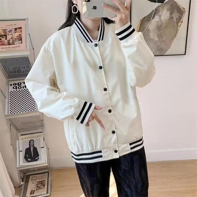 2025 American Baseball Suit Coat Womens Trendy Brand Loose All-match Casual Jacket White 