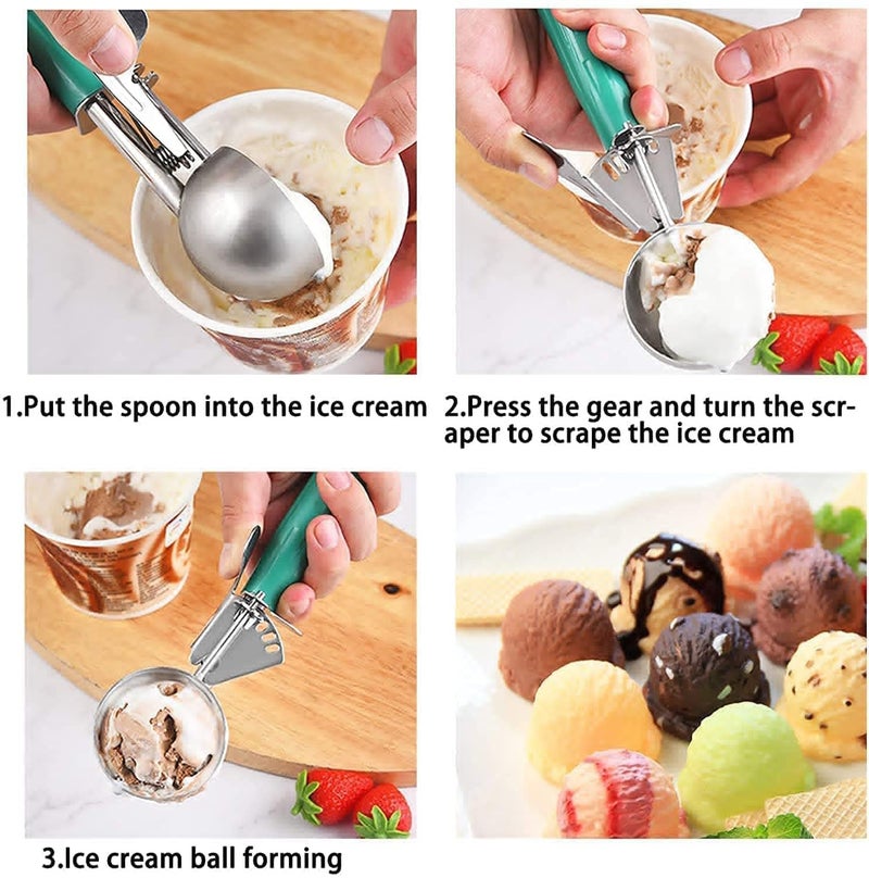 Clazkit Ice Cream Scoop | Push Button | Stainless Steel Ice Cream Scoop with Ergonomic Handle – Heavy Duty, Rust-Resistant Dessert Scooper | Color May Vary - Image 2