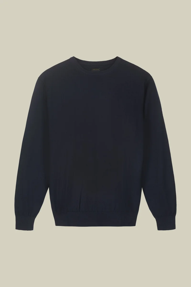 دوبل غانغر Men's regular fit crew neck jumper in 100% extra fine merino wool - DK Blue