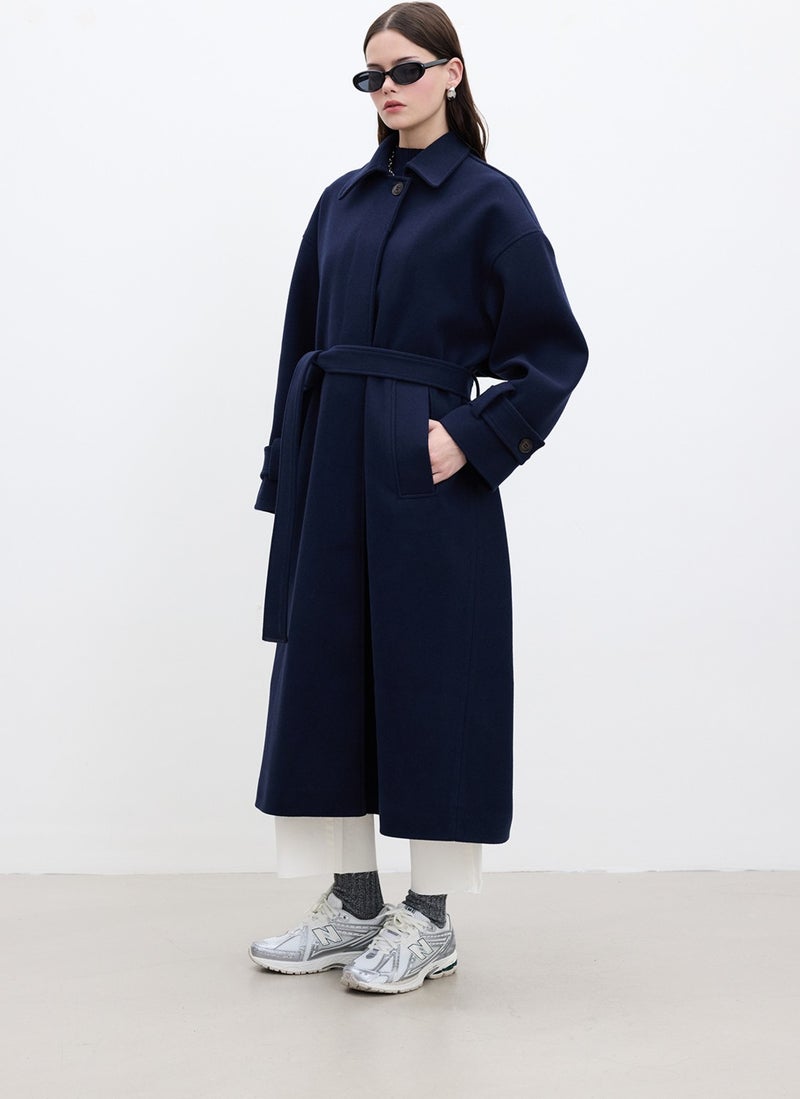 Manuka Andy Oversized Cashmere Coat Navy Blue  - Image 1