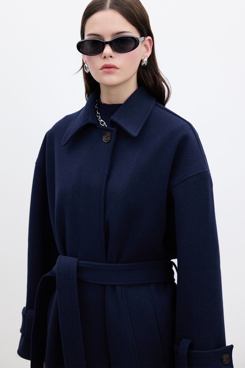 Manuka Andy Oversized Cashmere Coat Navy Blue  - Image 4