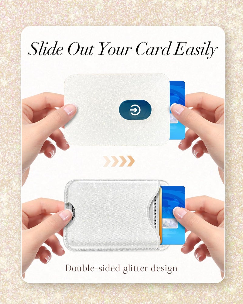 Shorogyt Phone Wallets Compatible with Magsafe Wallet Glitter - Magnetic Card Holder White for Women Teen Girls for iPhone 17/16/15/14/13/12 Series Slim for Apple Mag RFID Magnet, Fit 3 Cards - Image 4