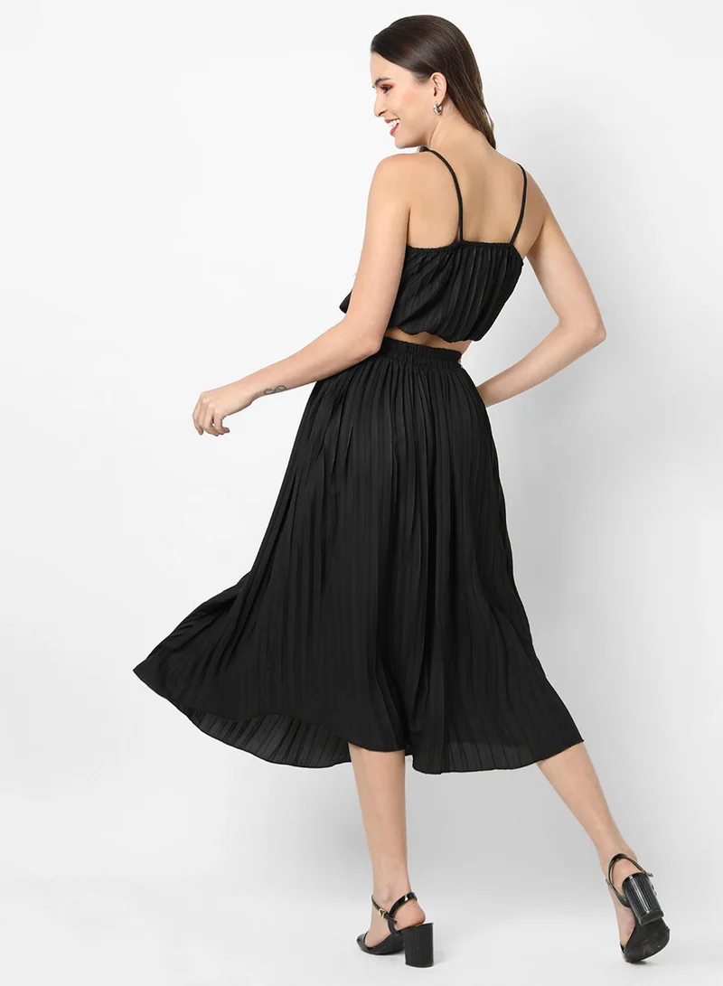 PINACOLADA Women's Midnight Black Pleated Co-Ord Set For Casual Wear | Shoulder Straps | Sleeveless | Pull On Closure | Co-Ords Designed With Comfort Fit For Woman & Girls