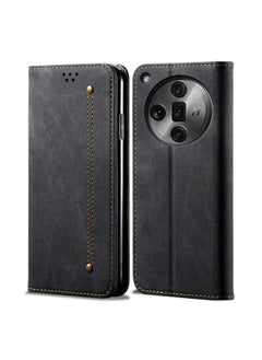 HuHa Case Cover For OPPO Find X7 Pro/Find X7 Ultra Denim Texture Casual Style Horizontal Flip Leather Case Black 