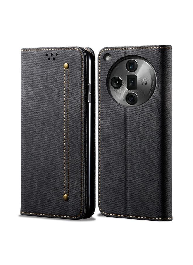 HuHa - Case Cover For OPPO Find X7 Pro/Find X7 Ultra Denim Texture Casual Style Horizontal Flip Leather Case Black - Image 1