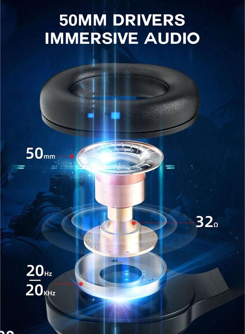 COLUSI CLS-400 RGB Gaming Headset, Wired Over-Ear Headphones with 50mm Drivers, Noise-Cancelling Mic, Surround Stereo Sound, Ultra Comfort Earpads, 3.5mm & Type-C for PC, PS5, Xbox - Image 5