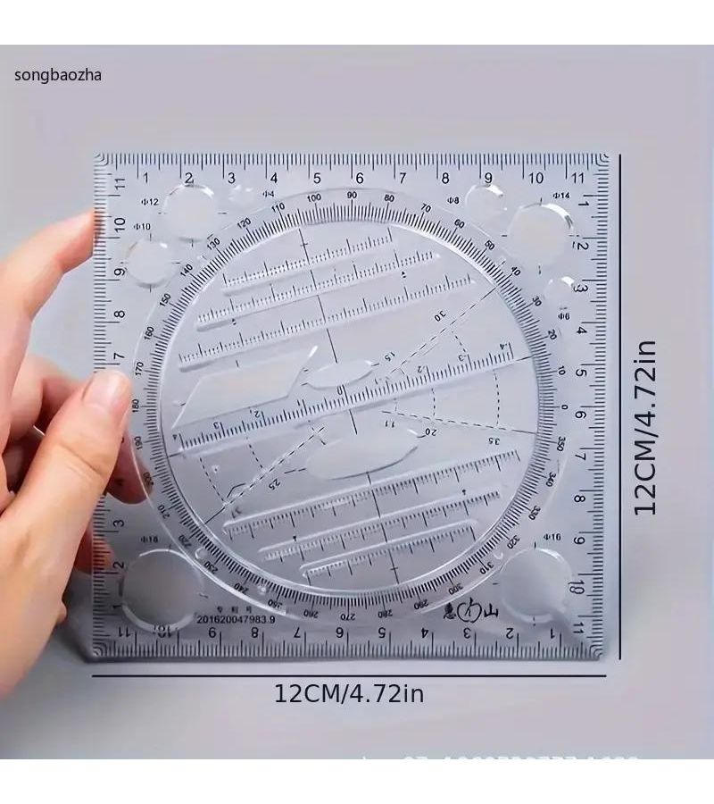 Black 1 Pack Multi Functional Rotatable Drawing Ruler Geometric Measuring Tool Set - Image 2