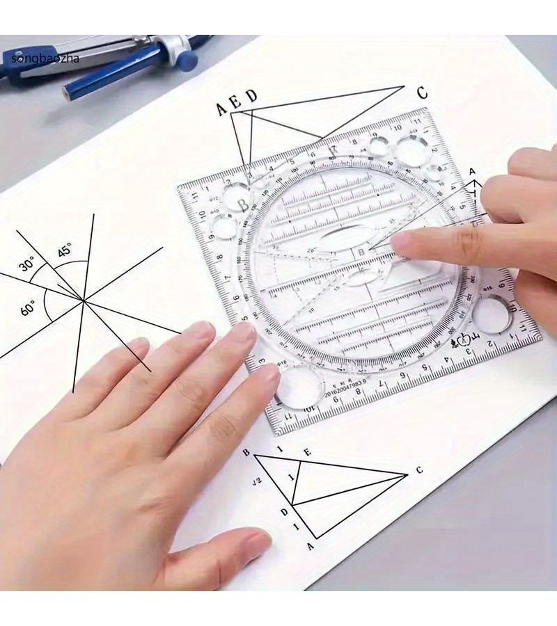 Black 1 Pack Multi Functional Rotatable Drawing Ruler Geometric Measuring Tool Set - Image 5