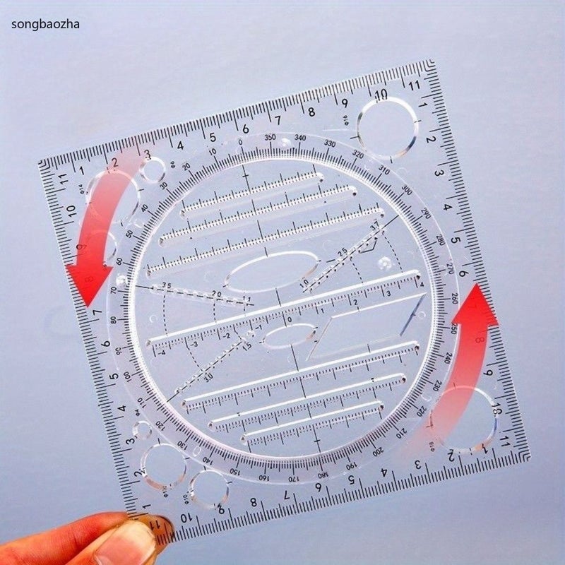 Black 1 Pack Multi Functional Rotatable Drawing Ruler Geometric Measuring Tool Set - Image 1