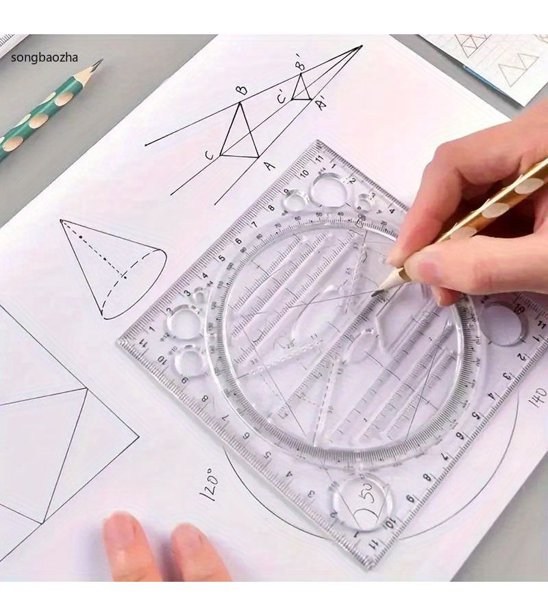 Black 1 Pack Multi Functional Rotatable Drawing Ruler Geometric Measuring Tool Set - Image 3