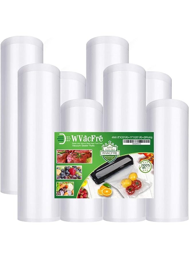 Raxoom 8 Pack 8"X20'(4Rolls) And 11"X20'(4Rolls) Vacuum Sealer Bags Rolls With Commercial Grade,Bpa Free,Heavy Duty,Great For Food Vac Storage Or Sous Vide Cooking - Image 1