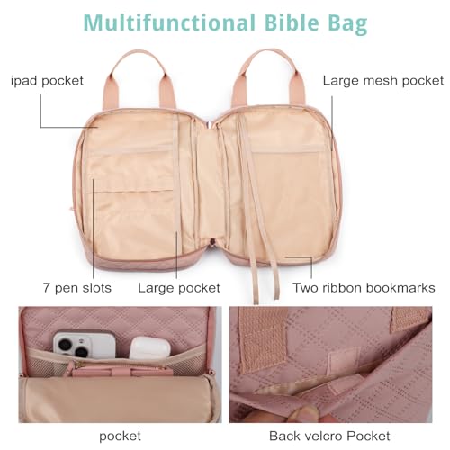 Bunnychill Bible Cover for Women, Bible Case with Handles,Carrying Bible Bag Scripture Case Church Bag Bible Protective with a Zippered Front Pocket & Velcro Back Pocket - Image 4