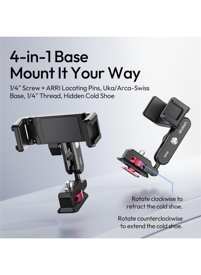ULANZI MA56 4-in-1 Metal Phone Tripod Mount with Cold Shoe & Arca Swiss Plate, 360° Adjustable Hot Shoe Camera Phone Mount for iPhone, Compact All-in-One Adapter for Smartphone Photography & Video - Image 2