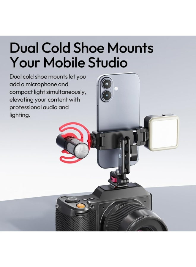 ULANZI MA56 4-in-1 Metal Phone Tripod Mount with Cold Shoe & Arca Swiss Plate, 360° Adjustable Hot Shoe Camera Phone Mount for iPhone, Compact All-in-One Adapter for Smartphone Photography & Video - Image 4