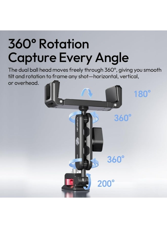 ULANZI MA56 4-in-1 Metal Phone Tripod Mount with Cold Shoe & Arca Swiss Plate, 360° Adjustable Hot Shoe Camera Phone Mount for iPhone, Compact All-in-One Adapter for Smartphone Photography & Video - Image 3
