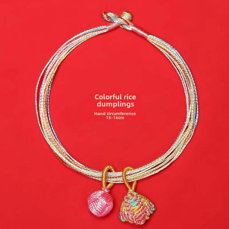 Dragon Boat Festival Hand Rope Five-color Line Childrens Baby Colorful Rope Hand-woven Bracelet Baby Small Zongzi Pendant Gift [five-color thread/zongzi hydrangea] 15-16cm 