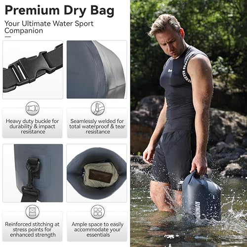 MARCHWAY Floating Waterproof Dry Bag Backpack 5L10L20L30L40L Roll Top Sack Keeps Gear Dry for Kayaking Rafting Boating Swimming Camping Hiking Beach Fishing Grey 5L - Image 3