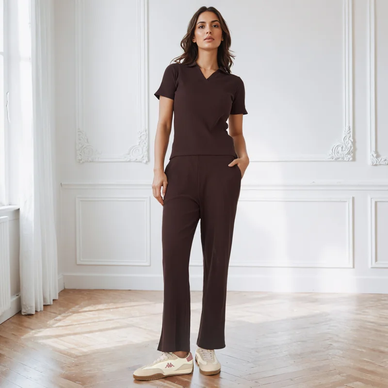 Splash FAV Ribbed Wide Leg Pants with Pockets