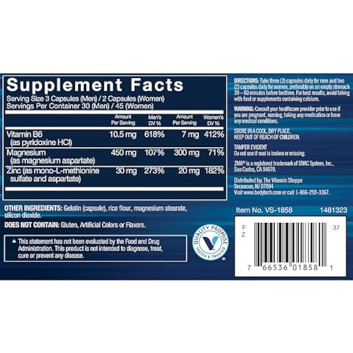 BODYTECH مكمل BodyTech ZMA - زنك، مغنيسيوم وفيتامين B6 - يدعم استعادة العضلات، جودة النوم وصحة المناعة (90 كبسولة) - Image 2