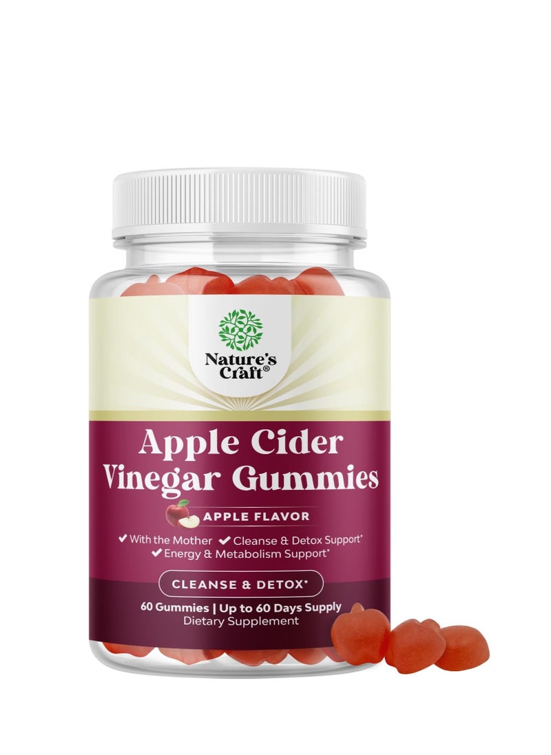 Nature's Craft Apple Cider Vinegar Gummies for Weight Loss - Cleanse & Detox Gummies for Gut Health, Bloating & Energy Support - ACV Chews with B12 Vitamin, B6 & Pomegranate for Better Metabolism - 60 Count  - Image 1