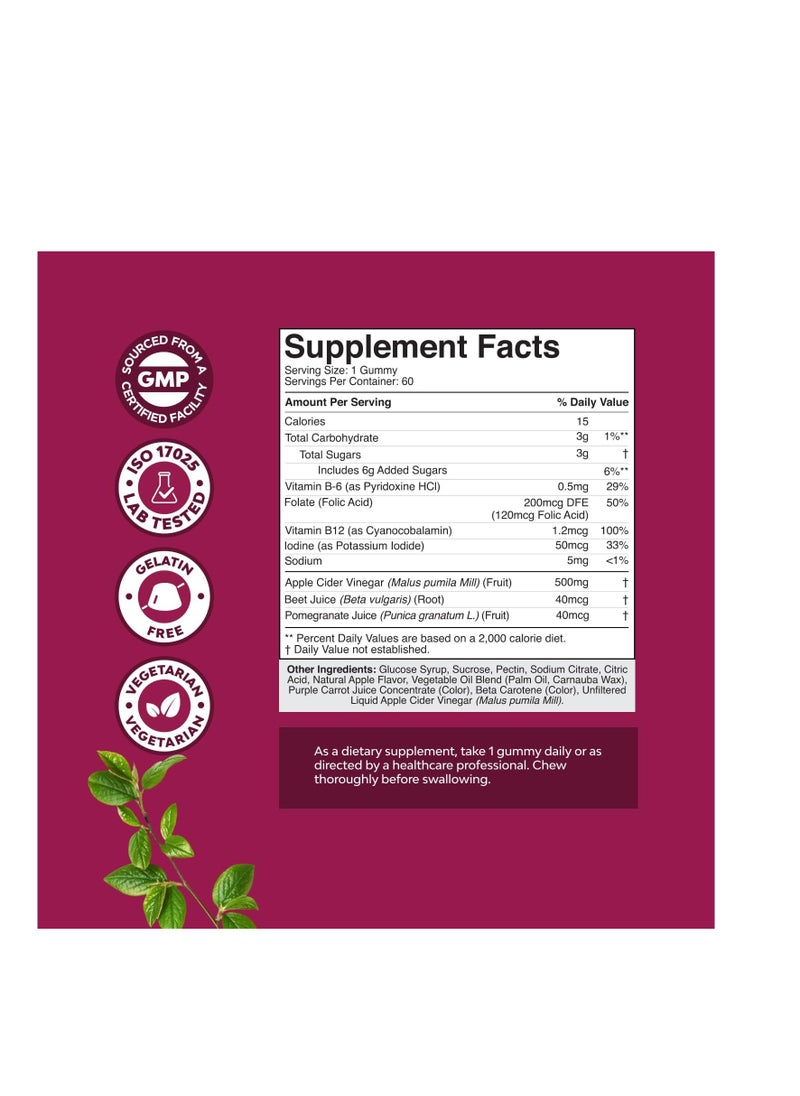 Nature's Craft Apple Cider Vinegar Gummies for Weight Loss - Cleanse & Detox Gummies for Gut Health, Bloating & Energy Support - ACV Chews with B12 Vitamin, B6 & Pomegranate for Better Metabolism - 60 Count  - Image 2